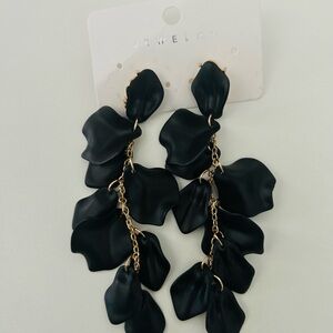 Chic Black Petal Drop Earrings with Gold Chains